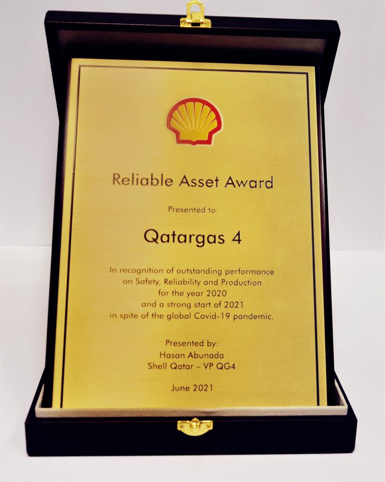 QATARGAS 4 RECEIVES SHELL RELIABLE ASSET AWARD